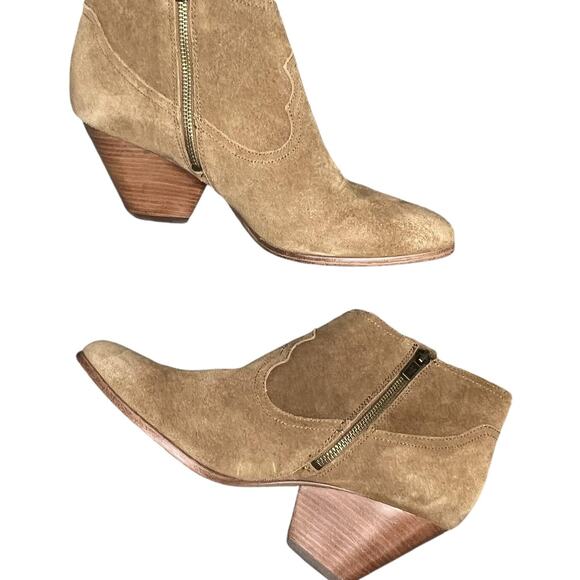Frye Reina Ankle Boots 10 Cognac Suede Western Ankle Zip Stacked Heel Booties - Picture 7 of 15